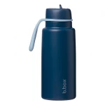b.box 1L Insulated Flip Top Bottle, Midnight Blue, Triple Layer Stainless Steel Water Bottle with Built-In Straw, Leak-Proof, BPA-Free Thermos for Cold Drinks up to 46 Hours - B.Box