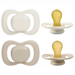 b.box Natural Rubber Pacifiers 0–6 Months, 2-Pack with Protective Cover, Latex 2 Soft vanilla/latte Colors, BPA-Free, Natural Latex Nipple, For Breastfed Babies