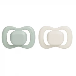 b.box Silicone Pacifiers 0–6 Months, 2-Pack with Protective Cover, Sage/Vanilla, Orthodontic, Antimicrobial, BPA-Free, For Breastfed Babies