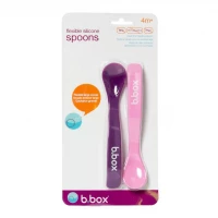 b.box Silicone Baby Spoons, Pack of 2 (Pink & Purple), Soft Bite First Feeding Spoon with Easy-Grip Handle, BPA-Free, Dishwasher Safe, Ideal for Travel & Self-Feeding