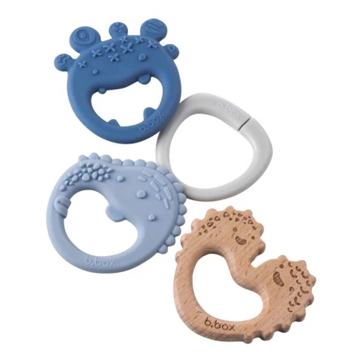 b.box Triple Silicone Teether for Babies, Soft, Safe & Lightweight, Ideal for Teething from 3 Months+, Blue - B.Box - Image 2