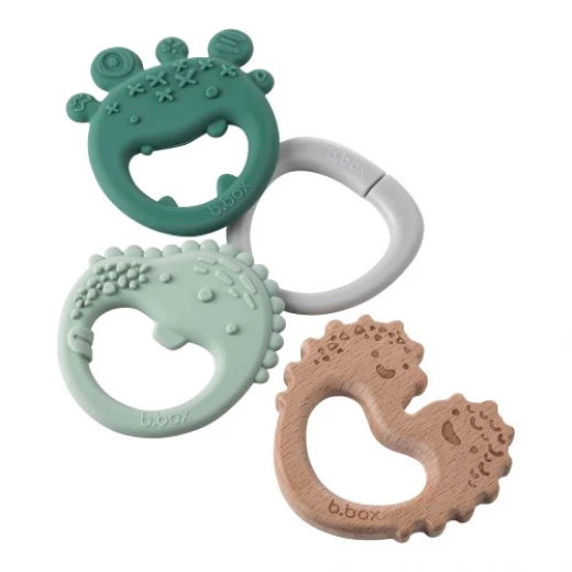 b.box Triple Silicone Teether for Babies, Soft, Safe & Lightweight, Ideal for Teething from 3 Months+, Sage - B.Box - Image 2