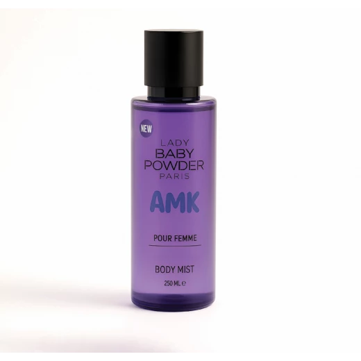 بخاخ الجسم AMK New Lady Baby Powder Paris بنفسجي: عبوة 250 مل برائحة منعشة تدوم طويلاً للاستخدام اليومي، مثالي للنساء