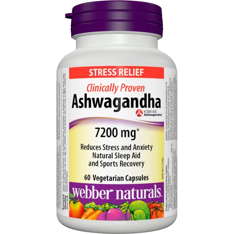 Webber Naturals Ashwagandha 600mg Organic Root Extract, Stress & Anxiety Support, Non-Habit-Forming Sleep Aid, Libido & Workout Support, 1 Capsule Daily, 60 Vegetarian Capsules - Webber Naturals