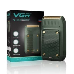 ماكينة حلاقة احترافية للرجال من VGR موديل V-353 – إصدار محدود، مزوّدة برقاقة مزدوجة وأداة تشذيب منبثقة، تعمل لاسلكيًا مع شحن USB، تصميم خفيف الوزن ووقت تشغيل يصل إلى 60 دقيقة – اللون الأخضر - في جي ار
