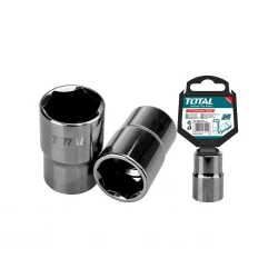 TOTAL 1/2" Hexagonal Socket 19mm, 6-Point, Heat-Treated 50BV30 Steel, Black Nickel Plated, Plastic Hanger for Easy Storage