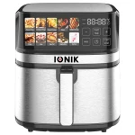 IONIK 8L Air Fryer, 1700W, 10 Preset Cooking Programs, Stainless Steel Body & Inner Cavity, LED Touch Screen, 360° Rapid Air Flow Technology - Ionik