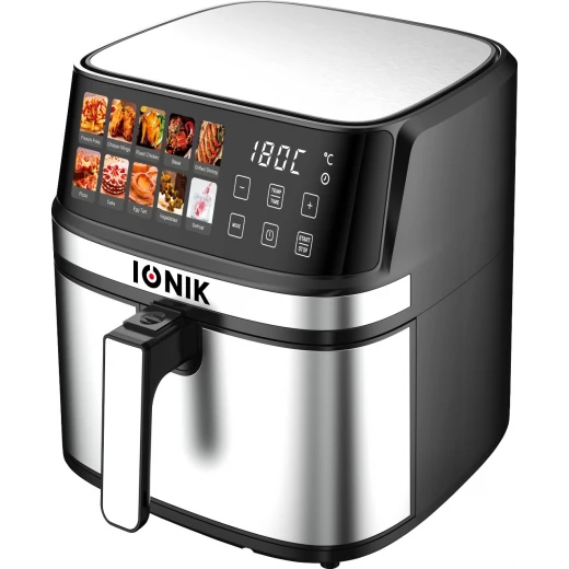 IONIK 8L Air Fryer, 1700W, 10 Preset Cooking Programs, Stainless Steel Body & Inner Cavity, LED Touch Screen, 360° Rapid Air Flow Technology - Ionik - Image 2
