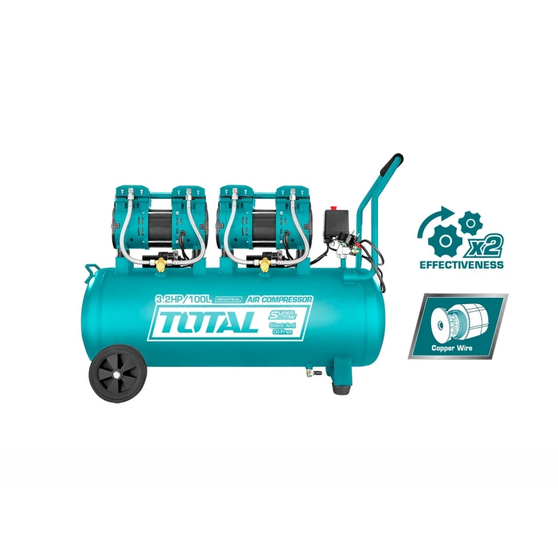 Total 100L Air Compressor, Dual 1200W Motors, 3.2HP Powerful Tank for Tire Inflation, Air Tools & Spray Painting, Reliable & Versatile - Total