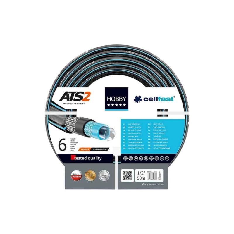خرطوم حديقة سيلفاست ATS2™ بطول 50 متر وقطر 1/2 بوصة – مضاد للالتواء، مقاوم للأشعة فوق البنفسجية والصقيع، مرن للاستخدام الخارجي