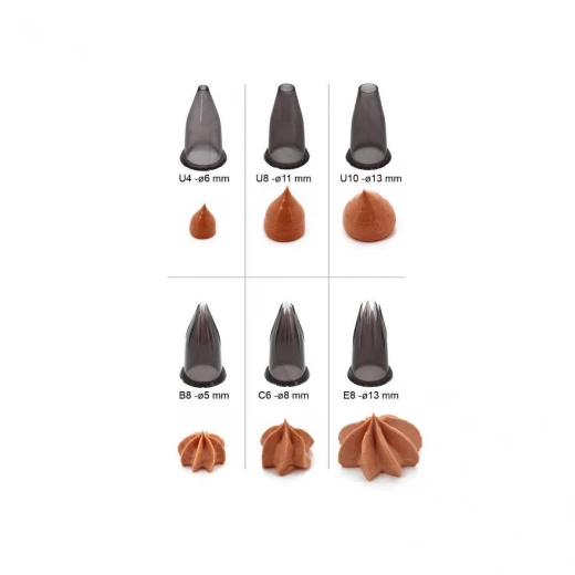 DeBuyer Tritan Classic Nozzles Set , 6 Pieces , Plain & Fluted Tips , Compatible with Piping Bags & Tube Piston - DeBuyer - Image 2