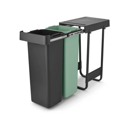 حاويتان مدمجتان Sort & Go بسعة 30×2 لتر , رمادي داكن، مثالية لفرز النفايات داخل الخزائن من برابنتيا حاويتان مدمجتان Sort & Go بسعة 30×2 لتر , رمادي داكن، مثالية لفرز النفايات داخل الخزائن من برابنتيا