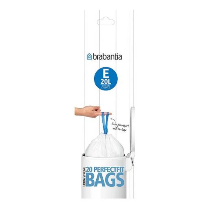Brabantia Plastic Bags Code E, 20 Liter – White, PerfectFit for Brabantia Trash Cans - Brabantia