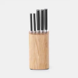 Brabantia Profile 5-Piece Knife Set in Wooden Block , Durable & Elegant with Ice-Hardened Blades