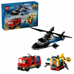 LEGO City Helicopter, Fire Truck & Submarine Remix Set – 3-in-1 action rescue toy set for creative play
