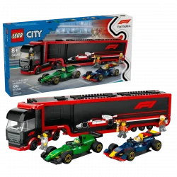 LEGO City F1 Truck with RB20 & AMR24 Race Cars – Formula 1 transport and racing set with minifigures and accessories