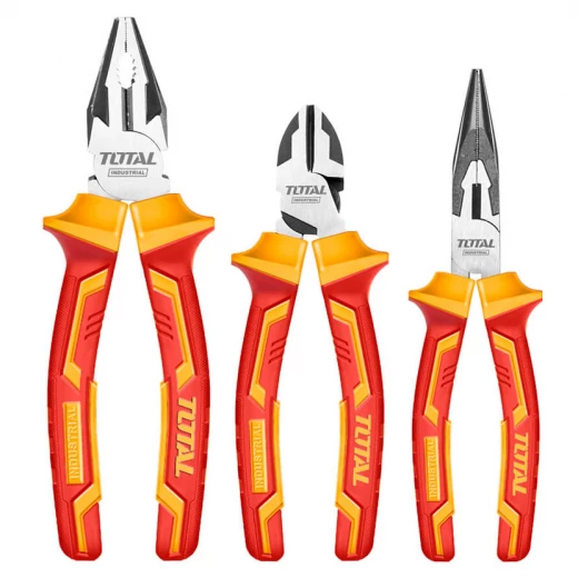 Total THT 3-Piece Insulated Pliers Set – Safe Tools for Professional Electrical Work Total THT 3-Piece Insulated Pliers Set – Safe Tools for Professional Electrical Work