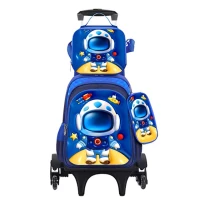 Character Graphics Wheeled Bag Set, 16-18 Inch Durable Polyester Wheeled Backpack with Adjustable & Removable Shoulder Straps, Insulated Lunch Bag, and Portable Pencil Case