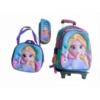Character Graphics Wheeled Bag Set, 16–18 Inch Durable Polyester Backpack with Adjustable & Removable Shoulder Strap, Insulated Lunch Bag, and Portable Pencil Case