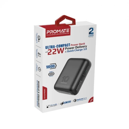 باور بانك Acme-PD20 بسعة 10000 مللي أمبير، شحن سريع بقوة 20 واط PD عبر USB-C وتقنية صحن سريع 3.0، بطارية محمولة مدمجة متوافقة مع آيفون وسامسونج وأجهزة أندرويد, أسود من بروميت - برو مات - Image 2