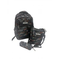 3-Piece Boys’ School Backpack Set, Space-Themed with Cars, Includes Lunch Box & Pencil Case, Medium to Large Size, Grey