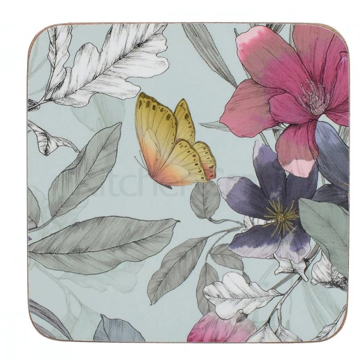 طقم 6 قواعد كوستر مزينة بفراشات وزهور من كيتشن كرافت - ملونة وأنيقة لحماية الطاولة طقم 6 قواعد كوستر مزينة بفراشات وزهور من كيتشن كرافت - ملونة وأنيقة لحماية الطاولة