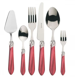 Bugatti Falabella Cutlery Set 31 Pieces - Burgundy Handles with Silver Ring – Elegant Flatware