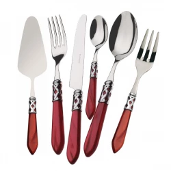 Bugatti Aladdin Cutlery Set 31 Pieces - Burgundy Handles with Silver Ring – Stylish Flatware Set