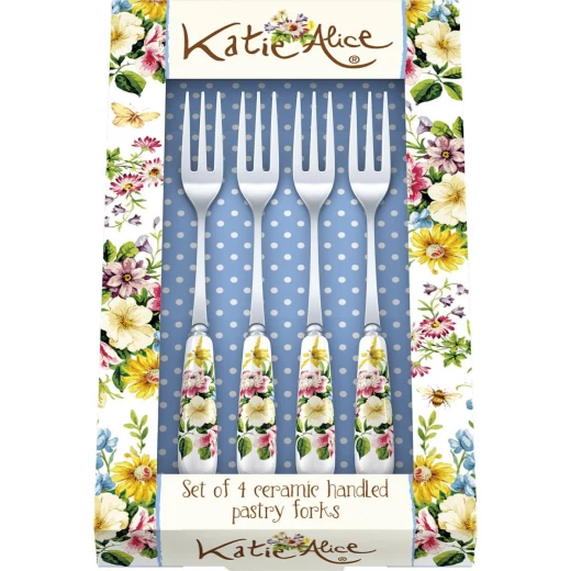 Creative Pastry Fork Set of 4 Pieces - Stainless Steel & Porcelain