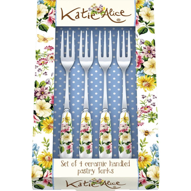 Creative Pastry Fork Set of 4 Pieces - Stainless Steel & Porcelain - Creative