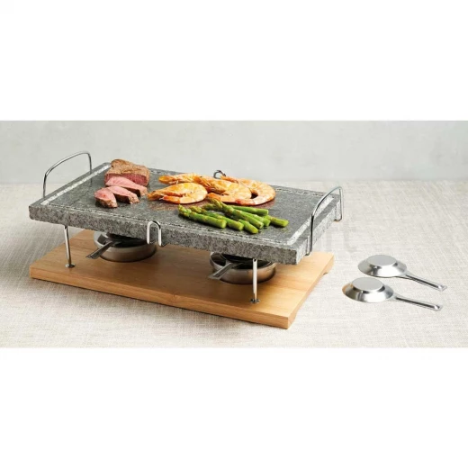 KitchenCraft Hot Stone Grill 41x22x15cm - Ceramic and Wooden Base - Stylish Table Grill - KitchenCraft - Image 3