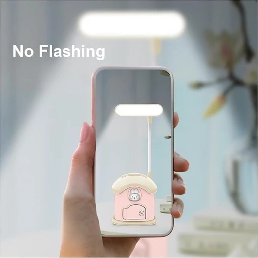 مصباح مكتبي LED 3 في 1 مع حامل قلم وحصالة نقود بمفتاح، بتصميم أرنب، على شكل منزل، إضاءة قابلة للتعتيم، مصباح مكتبي للدراسة قابل لإعادة الشحن، مرن 360 درجة للأطفال بلون أزرق - Image 2