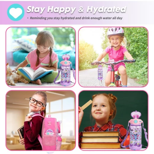 Vest Kids Water Bottle 650ml – BPA-Free, Straw & Lanyard, Leak-Proof Flip Lid for School & Travel - Vest - Image 6