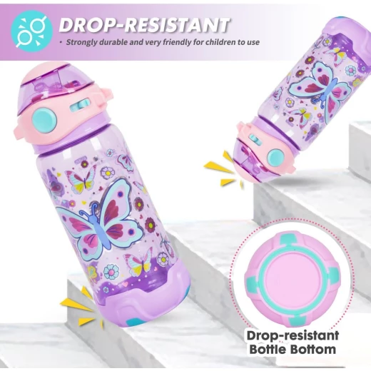 Vest Kids Water Bottle 650ml – BPA-Free, Straw & Lanyard, Leak-Proof Flip Lid for School & Travel - Vest - Image 7