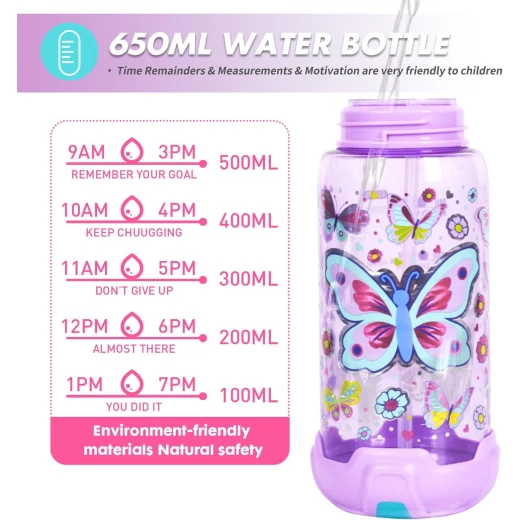 Vest Kids Water Bottle 650ml – BPA-Free, Straw & Lanyard, Leak-Proof Flip Lid for School & Travel - Vest - Image 4