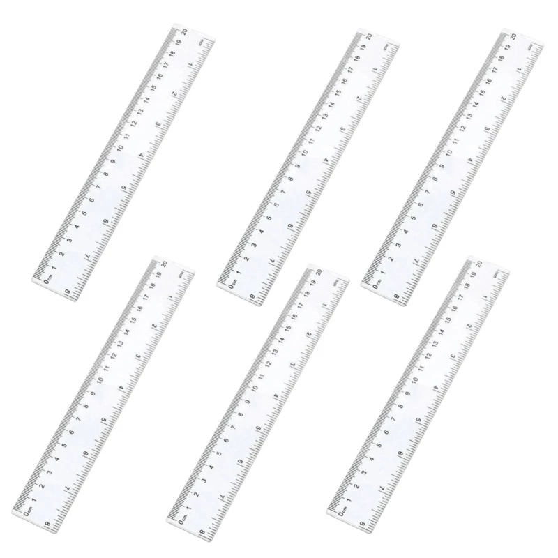 6-Pack Transparent 20cm Rulers, Durable Plastic School Rulers with Clear Metric Markings, Ideal for Students, Classrooms & Office Use