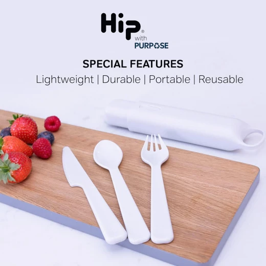 Hip Multi-Purpose Plastic Cutlery Set – Beige (12pcs), Reusable & Eco-Friendly - Hip - Image 2