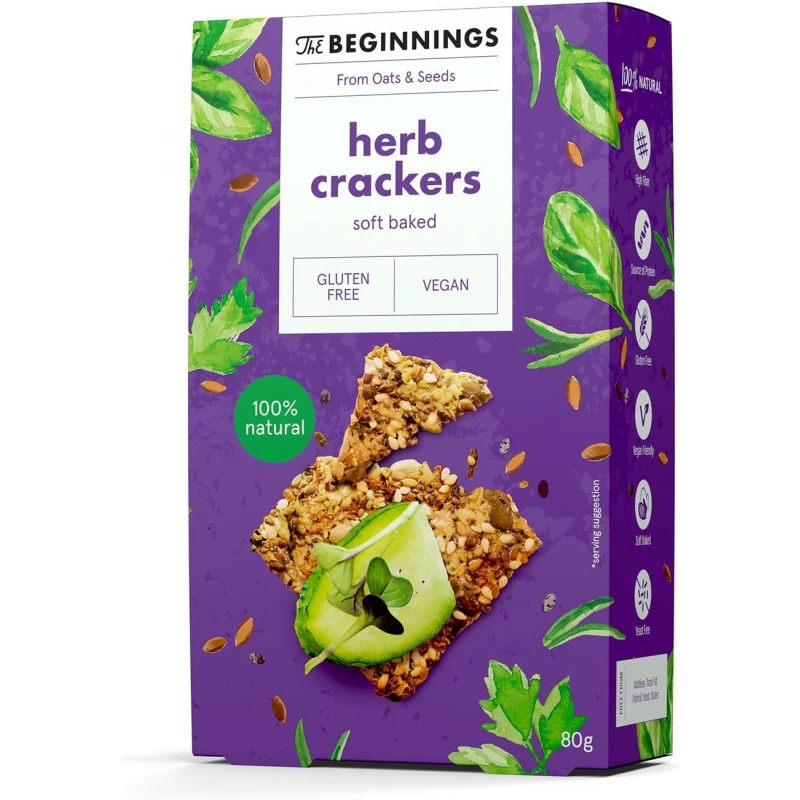 The Beginnings GF Herb Crackers 80g - Delicious & Gluten-Free Snack - The Beginnings