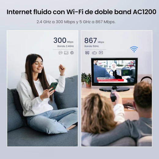 راوتر واي فاي AC1200 - راوتر لاسلكي ثنائي النطاق 5 جيجاهرتز/2.4 جيجاهرتز، 4 منافذ جيجابت WAN/LAN، 4 هوائيات 6 ديسيبل، وضع نقطة وصول مكرر، تشكيل الشعاع، MU-MIMO، التحكم بالتطبيق، AC8 من تيندا - تيندا - Image 2