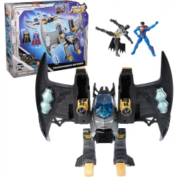 Spin Master DC Comics, Metal Force Transforming Batwing, 2-in-1 Playset, Includes Batman and Superman Figures, with Projectiles and Character Cards, Kids Toy for Boys Ages 4 and Up