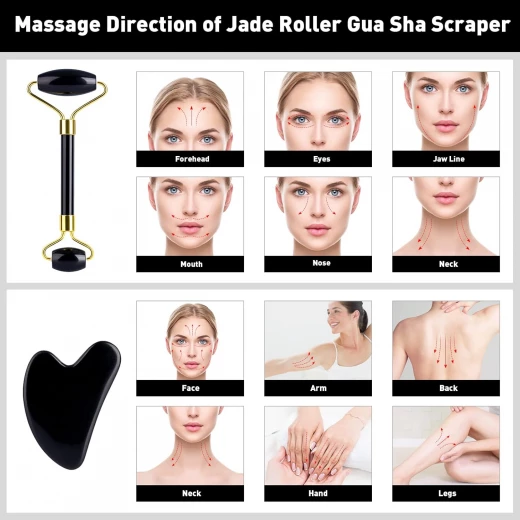 Glowtone Facial Massage Gift Set – Rose Quartz & Natural Jade Roller with Gua Sha – Dual-Sided Face, Eye, Neck & Foot Massager – Beauty Tool for Men & Women (Black) - Glowtone - Image 7