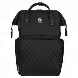 Dooky Large Black Diaper Backpack – 13 Pockets, 3 Bottle Insulation, Changing Mat 60x35cm, Water Resistant PU Leather, 45x30x12cm, Lightweight