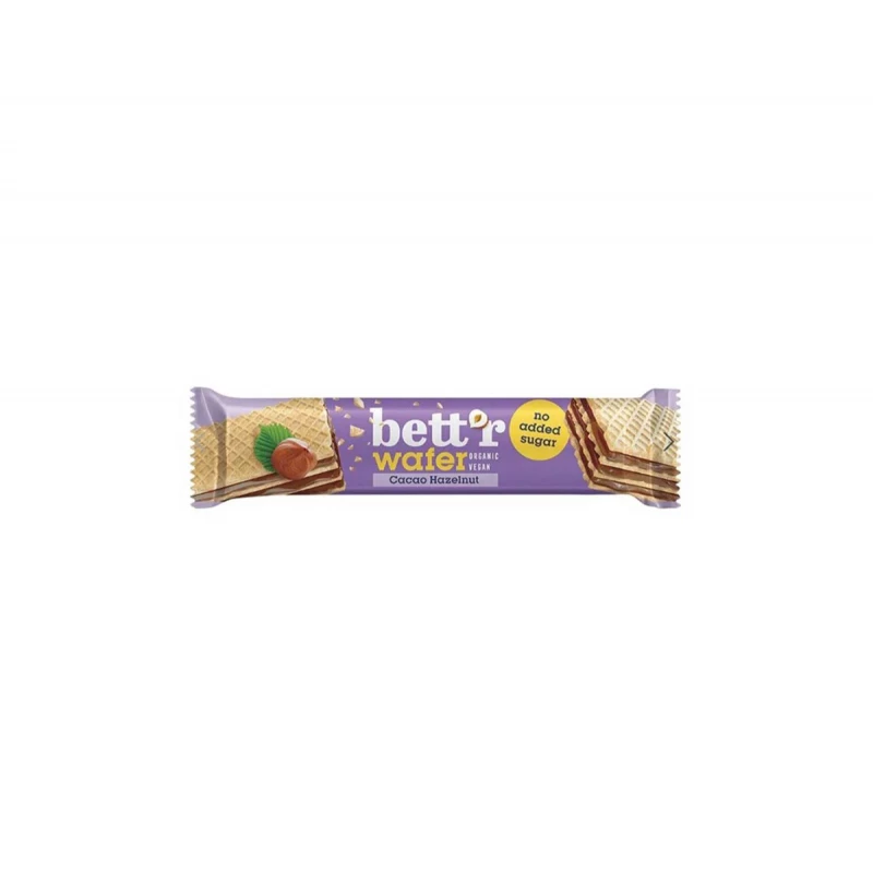 Bett'r Cacao Hazelnut Wafer 30g - Sugar-Free Organic Snack - Bett'r