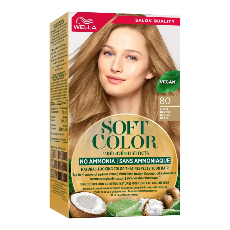 Wella Soft Color Natural Hair Dye Light Blonde 80, Ammonia-Free, Gentle & Long-Lasting Color 70 ml - Wella