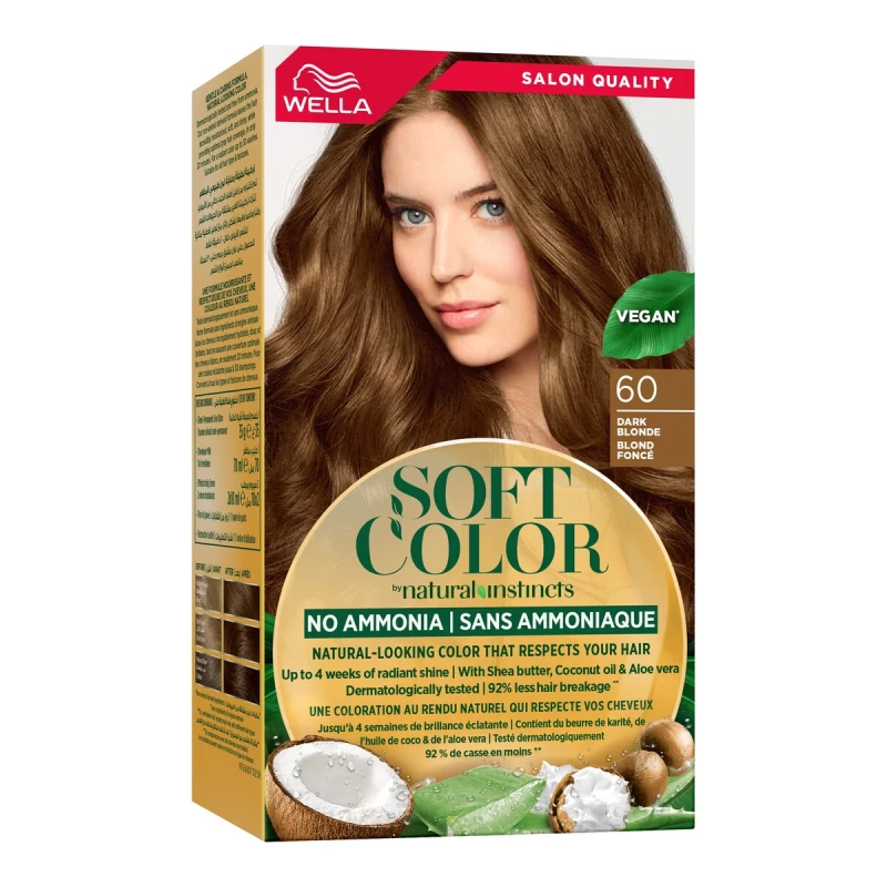 Wella Soft Color Dark Blonde No.60 Hair Dye, Ammonia-Free, Long-Lasting Natural Color, Gray Coverage, Easy At-Home Use - Wella