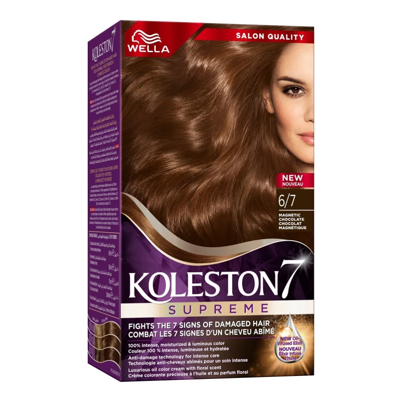 Wella Koleston Hair Color 6/7 Chocolate Brown with Oil Replacement, Long-Lasting Rich Color, 100% Gray Coverage, Nourishing & Shiny Finish - Wella