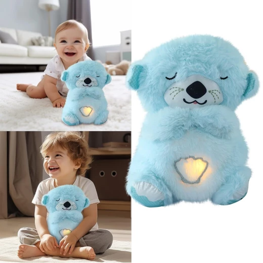 Sound and Light Smoothing Sound Otter Baby Put to Sleep Breathing Teddy Bear toy - 25 cm Pastel Blue - AS art - Image 4