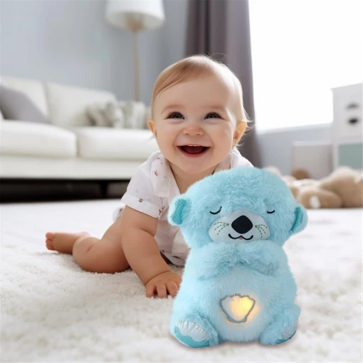 Sound and Light Smoothing Sound Otter Baby Put to Sleep Breathing Teddy Bear toy - 25 cm Pastel Blue - AS art - Image 3
