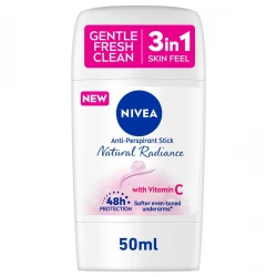 Nivea Natural Radiant Deodorant Stick 50ml, Long-Lasting Odor Protection, Gentle, Fresh Scent, Easy & Travel-Friendly