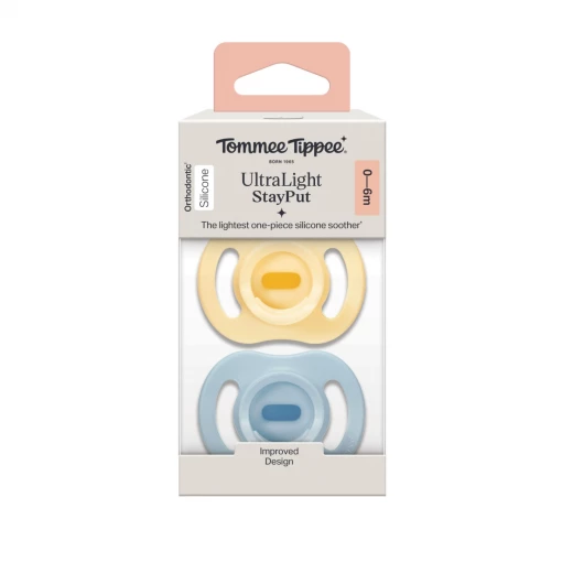 Tommee Tippee UltraLight StayPut Orthodontic Silicone Soother, 0-6 m Blue & Yellow